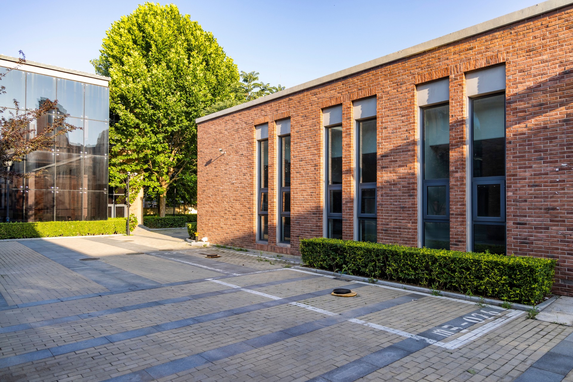 Red brick construction of the unmanned block